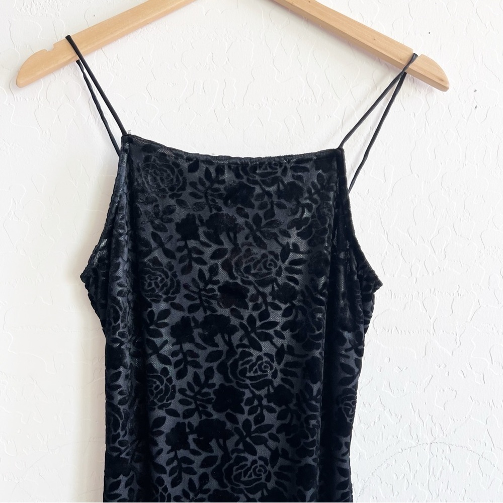 Vintage 90s Roberta Black Velvet Burnout Silver Maxi Sheath Dress - Picture 6 of 12